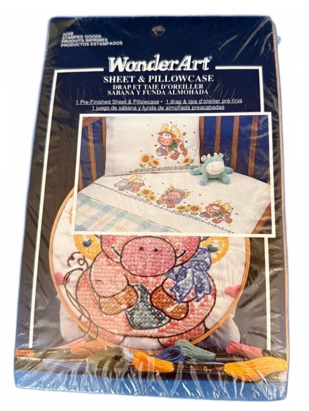 WonderArt Pre-Finished Sheet & Pillowcase Set with Cross-Stitch Design